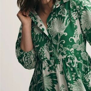 💚 Anthropologie | Adaptive Bettina Poplin Tiered Shirt Dress (XS)